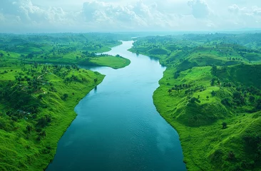 A tiny village ensconced in the lush green hills near the Congo River, in the Democratic Republic of Congo, Africa