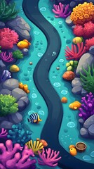 Fototapeta premium Colorful underwater landscape with vibrant coral reefs and playful fish in a serene aquatic environment