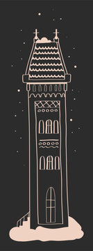 hand drawn Christmas house, black and white graphics of house, line illustrations of house with snow, stencils of winter houses, hand drawn doodle buildings, lineart Illustration