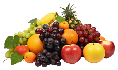 PNG  A bunch of different fruits grapefruit pineapple grapes.