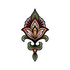 Create a symmetrical floral motif in the style of Persian miniature painting, featuring intricate details and vibrant colors.