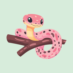 Cute Snake On A Tree Branch Cartoon Vector Icon Illustration