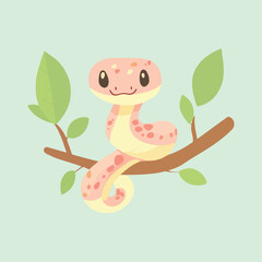 Cute Snake On A Tree Branch Cartoon Vector Icon Illustration