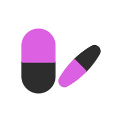 Two isolated pills with black and pink halves design