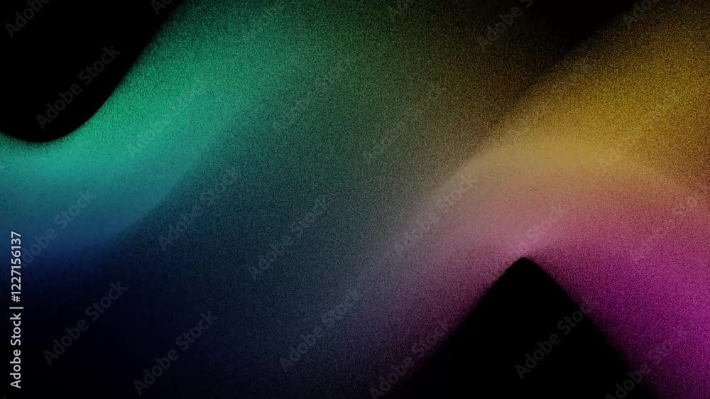 Poster colorful rainbow grainy noise gradient wave animation on black background, textured holographic surr