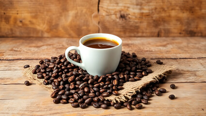 Fototapeta premium beans and a cup, cup of coffee and beans. heart, ai generated