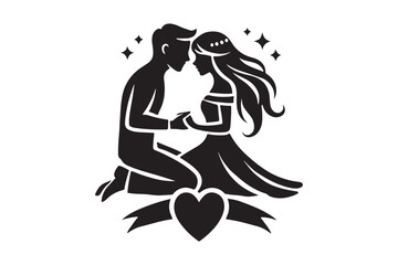 Silhouette of a Couple Kissing Passionate Love Vector