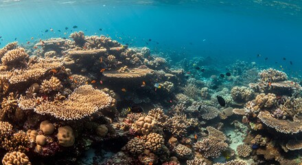 Obraz premium Vibrant Coral Reef Underwater Scene with Colorful Fish
