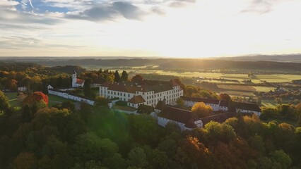 Fototapeta premium Zeil Castle in autumn from the air in Leutkirch im Allgäu
