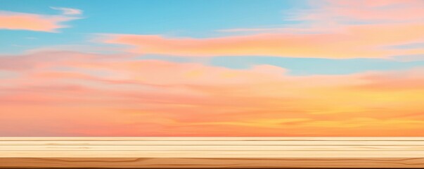 Obraz premium Serene Sunset Sky with Wooden Tabletop Peaceful Nature Background for Product Display