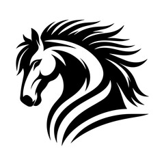 Clean black and white vector silhouette of horse on white background