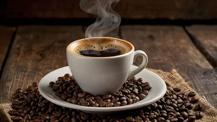  beans and a cup, cup of coffee and beans. heart, ai generated © VitorCosta