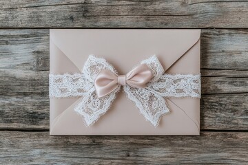 A beautifully crafted envelope adorned with lace and ribbon, perfect for invitations or heartfelt letters.
