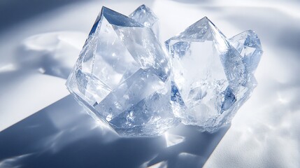 Clear quartz crystals cluster, sunlight, white background, jewelry design