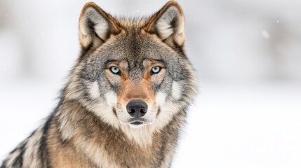 Obraz premium Majestic wolf stares, snowy forest backdrop, winter wildlife portrait