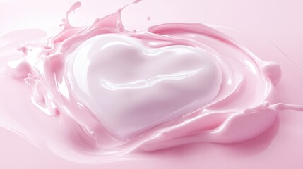 Heart-shaped moisturizer cream smear on a pink background A 3D skincare concept illustration showing a smooth lotion smudge for face or body care