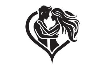 Man and Woman in Love Black Silhouette Vector Icon
