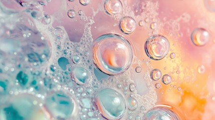 Colorful soap bubbles in macro photography.