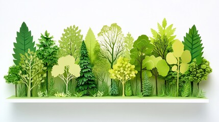Fototapeta premium Paper forest scene on white background, nature conservation illustration