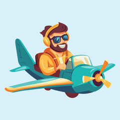 Pilot Flying an Airplane Banner vector illustration