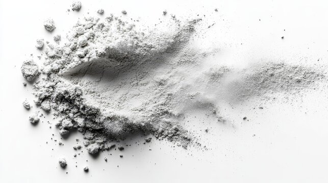 A front-facing depiction of white sugar dust exploding, illuminated by studio lighting on a plain black background