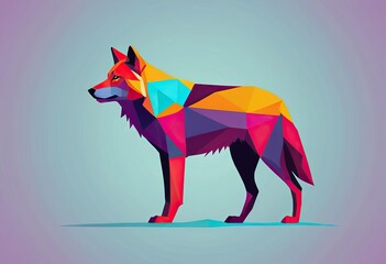 Obraz premium Colorful geometric low poly wolf illustration, blue background