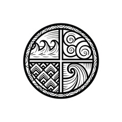 Design a modern logo incorporating Aztec glyphs and abstract representations;  blend traditional and contemporary styles for a visually striking design.