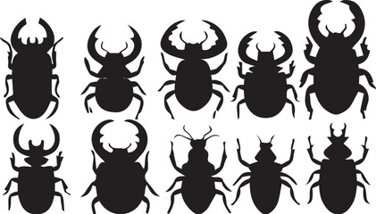 A set of insects silhouettes for flat design. Hand drawn vector illustration