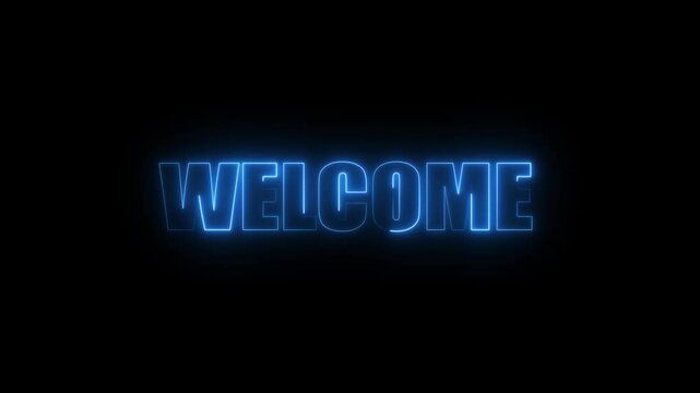 Welcome animation. Glowing motion graphics on black background. 4k video footage. Glowing 3D Welcome text icon.