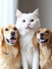 Cute Dogs and Cat Posing Together for a Heartwarming Portrait