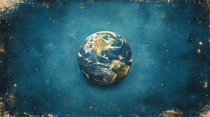 Artistic rendition of planet Earth amidst a starry cosmos with a textured and aged aesthetic and beautiful details of the continents