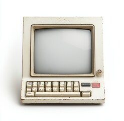 White background showcases an isolated vintage CRT computer monitor with a cutout screen