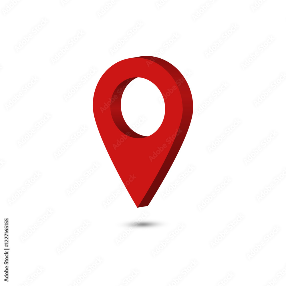 Fototapete 3d red location pointer with pin icon vector with shadow map address