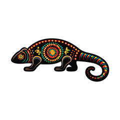Design a stylized Aztec lizard symbol using a vibrant mosaic tile technique.  Incorporate traditional Aztec patterns and colors.