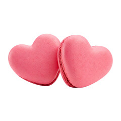 Fototapeta premium Two Sweet heart shaped pink macaroon on white background
