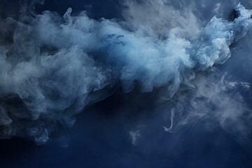 White smoke moving on dark blue background creating abstract shapes