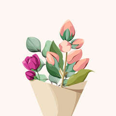 Bouquet of flowers. A greeting card. Vector illustration.