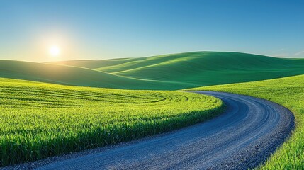 Rolling Green Hills Road Sunrise Landscape