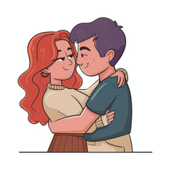 Affectionate Romantic Cartoon Couple Embraces, cute romantic couple art, Couple Embrace illustration