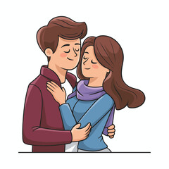 Loving Couple Embrace in Cartoon Style, Romantic Cartoon Couple Embraces, hugs Couple illustration