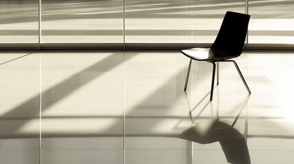 Modern chair waits in sunlit lobby