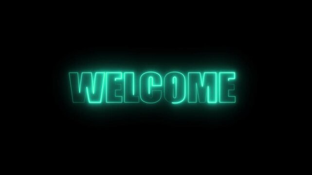 Welcome animation. Glowing motion graphics on black background. 4k video footage. Glowing 3D Welcome text icon.