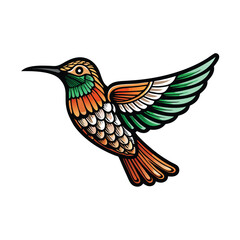 Create a vibrant, detailed vector illustration of a hummingbird, showcasing its iridescent plumage and swift motion.  Focus on intricate detail and a clean, modern aesthetic.