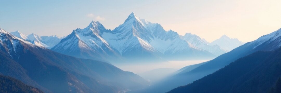 Snow-capped Altai mountains in misty morning light, alti, alpine, mountains