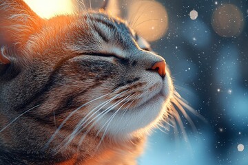 A gray cat with irritated eyes showing sickness. Sickly cat eyes. Domestic pet with runny eyes. Illustration of animals and pets in need of veterinary attention. Gray cat's sore eyes representing