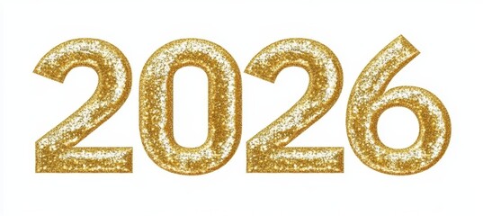 Isolated Golden Glitter Number 2026 With Sequins On White Background, Festive Design Element