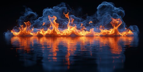 Fierce vivid orange flames ascend towards a see-through backdrop