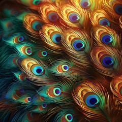 close-up of vibrant colorful peacock feathers, background graphic resource