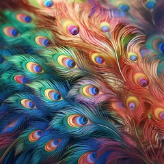 close-up of vibrant colorful peacock feathers, background graphic resource