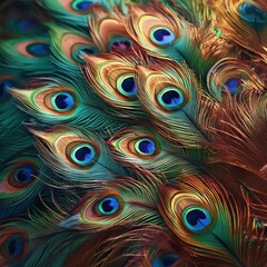 close-up of vibrant colorful peacock feathers, background graphic resource